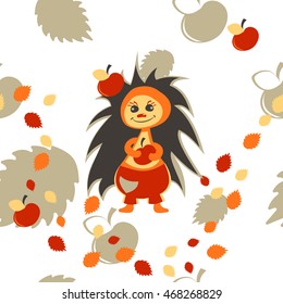 Seamless pattern with cute hedgehogs. Childish vector background. Cute animals background. Child drawing style hedgehog illustration.