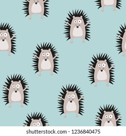 Seamless pattern with cute hedgehogs. Vector background for kids.