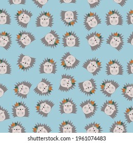 Seamless pattern of cute hedgehogs. Vector illustration 