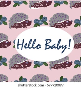 Seamless pattern with cute hedgehogs. Vector kids background.For textile print