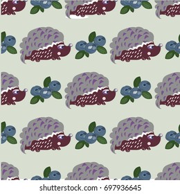 Seamless pattern with cute hedgehogs. Vector kids background.
