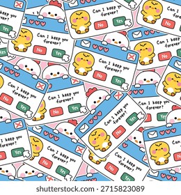 Patrón sin fisuras de la gallina linda y el pollo se quedan en las Casilla de verificación Vectores en el fondo de la pantalla del ordenador. Corazón, correo, mouse. Texto.