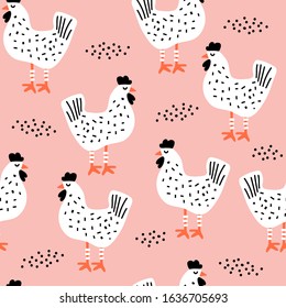 Seamless pattern with cute hens creative baby texture