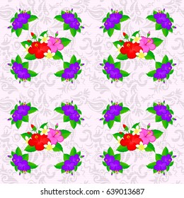 Seamless pattern with cute hibiscus flowers on a beige background. Vector illustration.