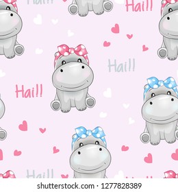 seamless pattern cute hippo with love background