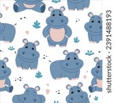 Seamless pattern with cute hippos. Pattern for children