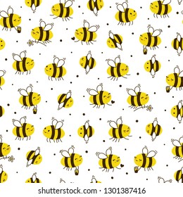 Seamless pattern with cute honey bees