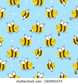 Seamless pattern with cute honey bees