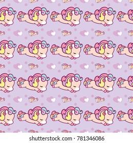 Seamless pattern with cute horse and  heart-shaped   ,valentines vector illustration3