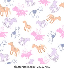 Seamless pattern with cute horses. 
