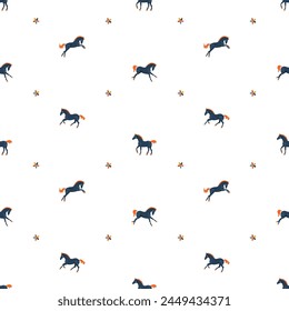Seamless pattern with cute horses on white background