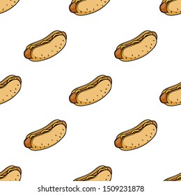 Seamless Pattern of Cute HotDog With Doodle or Hand Drawn Style
