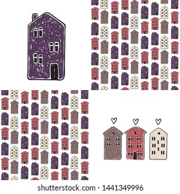 Seamless pattern of cute houses 