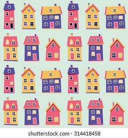 Seamless pattern with cute houses