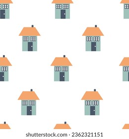 Seamless pattern with cute houses. Hand drawn vector illustration for nursery textile or wallpaper design.
