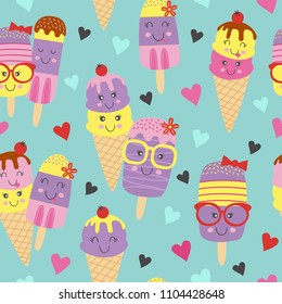 seamless pattern with cute ice cream - vector illustration, eps