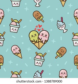 Seamless pattern with cute ice cream character