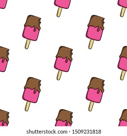 Seamless Pattern of Cute Ice Cream Stick With Doodle or Hand Drawn Style