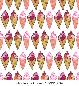 Seamless pattern cute ice cream doodles