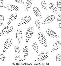 Seamless pattern with cute ice cream. Fruit ice cream on pink. For prints on T-shirts, textiles, paper products