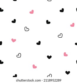 Seamless pattern cute icon heart, white, pink, black, design for scrapbooking, Fashion, cards, paper goods, background, wallpaper, wrapping, fabric and all your creative projects