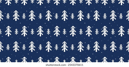 seamless pattern, cute illustration.  tree, stars, dots, snow, simple  design. hand drawn doodles are isolated on a blue background. A trend concept for print, social networks, posters. vector