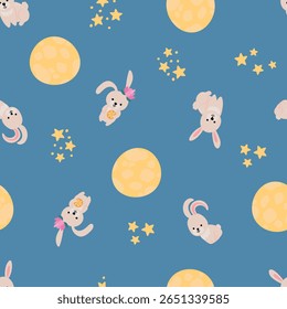 Padrão perfeito com coelhos de jade bonitos e lua cheia. Festival de meados do outono
