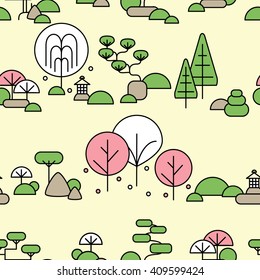 Seamless pattern with cute japanese garden 1