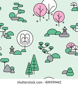 Seamless pattern with cute japanese garden 3