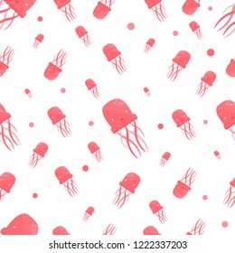 Seamless pattern with cute jellyfish.Sea animals collection.Vector illustration.