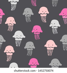 Seamless pattern with cute jellyfish. Baby print.