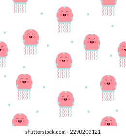 Seamless pattern with cute jellyfish. Vector illustration in a flat style	
