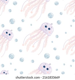Seamless pattern with cute jellyfish.Cartoon vector graphics.