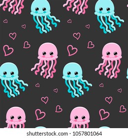 Seamless pattern with cute jellyfishes