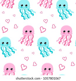 Seamless pattern with cute jellyfishes