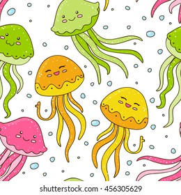 Seamless pattern with cute jellyfishes