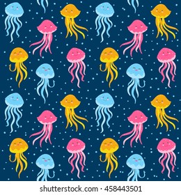 Seamless pattern with cute jellyfishes