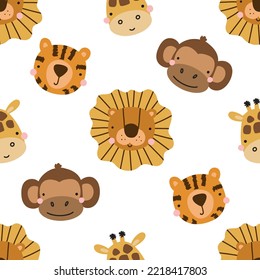 seamless pattern with cute jungle animals. Vector illustration isolated on white background for your design