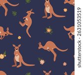 Seamless pattern with cute kangaroos. Design for fabric, textile, wallpaper, packaging