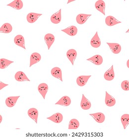 Seamless pattern with cute kawaii blood drops on white background. Hand drawn wallpaper for textile, print