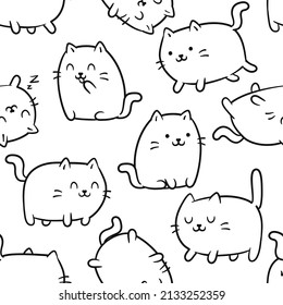 Seamless pattern with cute kawaii cats or kittens in funny poses. Vector illustration with white kawaii kittens. Background for print fabric, textile design, wrapping paper or wallpaper
