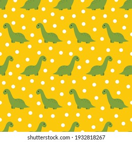 Seamless pattern with cute kawaii dinosaur. Vector illustration.	