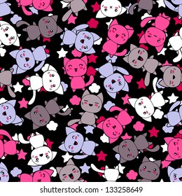 Seamless pattern with cute kawaii doodle cats.