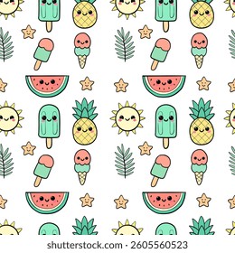 A seamless pattern of cute kawaii elements. Good for any project.