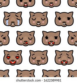Seamless pattern with cute kawaii emoji wombats vector cartoon illustration