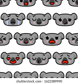 Seamless pattern with cute kawaii emoji koalas vector cartoon illustration