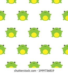 Seamless pattern with cute kawaii frogs on white background