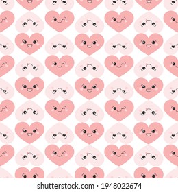 Seamless pattern with cute kawaii hearts. Endless vector pattern 