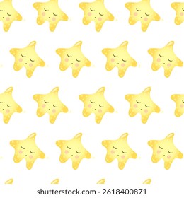 Seamless pattern with cute kawaii sleeping star.