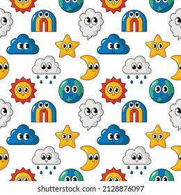 Seamless pattern with cute kawaii weather isolated on white background. vector Illustration.